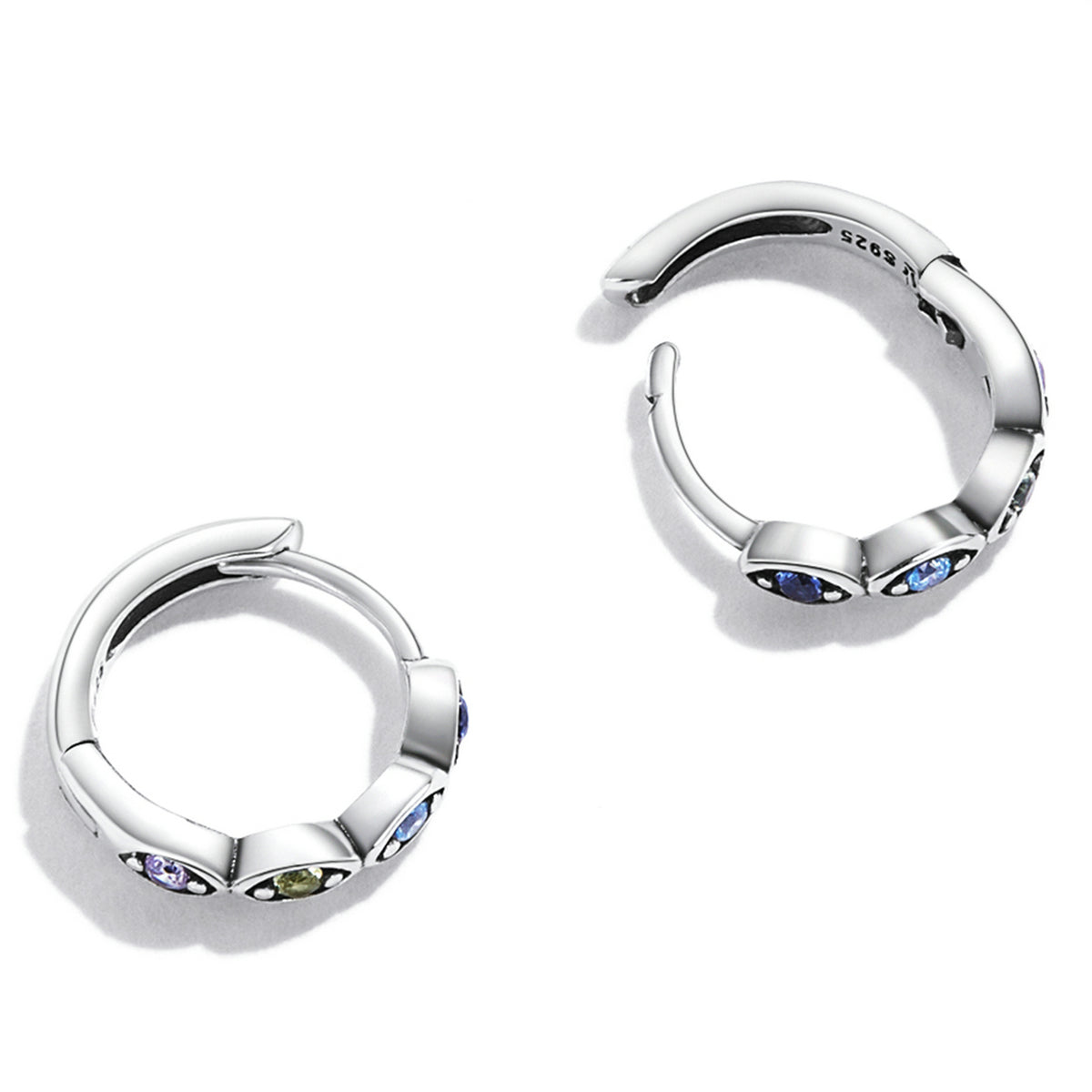 Sterling Silver Colourful Demon Eye Huggie Hypoallergenic Earrings