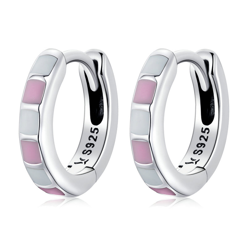 Sterling Silver Mosaic Huggie Hypoallergenic Earrings