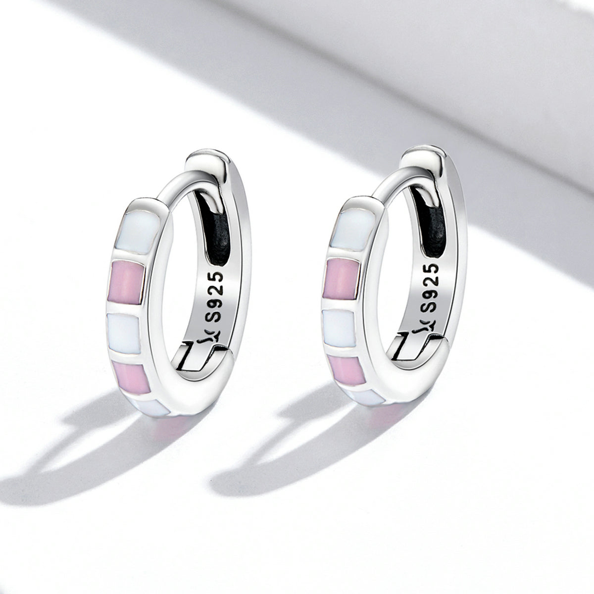Sterling Silver Mosaic Huggie Hypoallergenic Earrings
