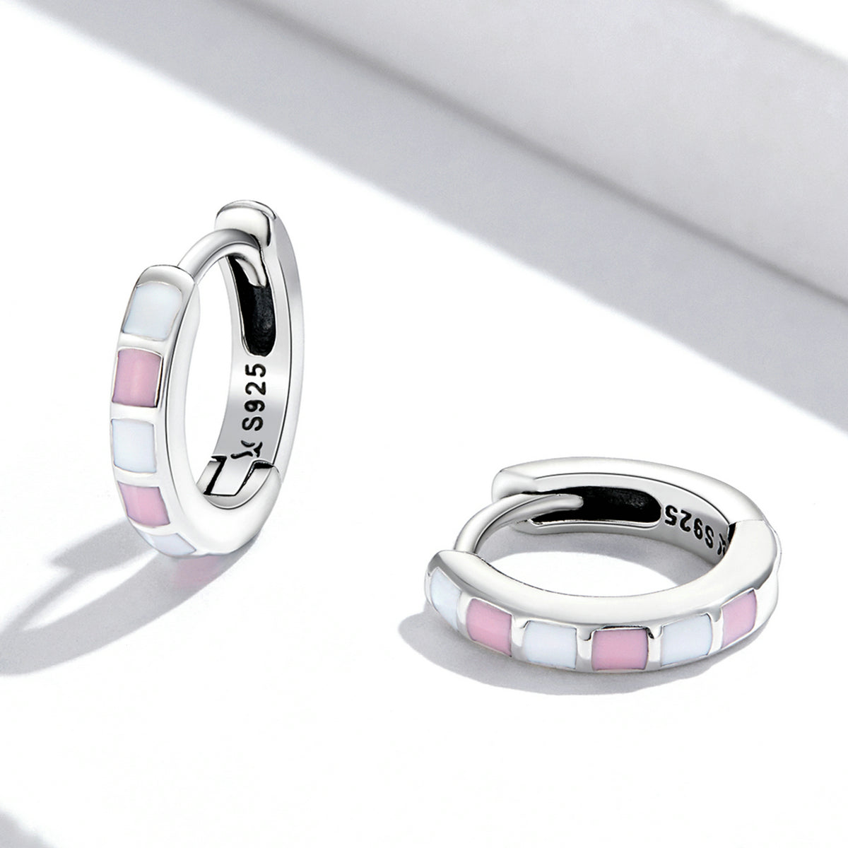 Sterling Silver Mosaic Huggie Hypoallergenic Earrings