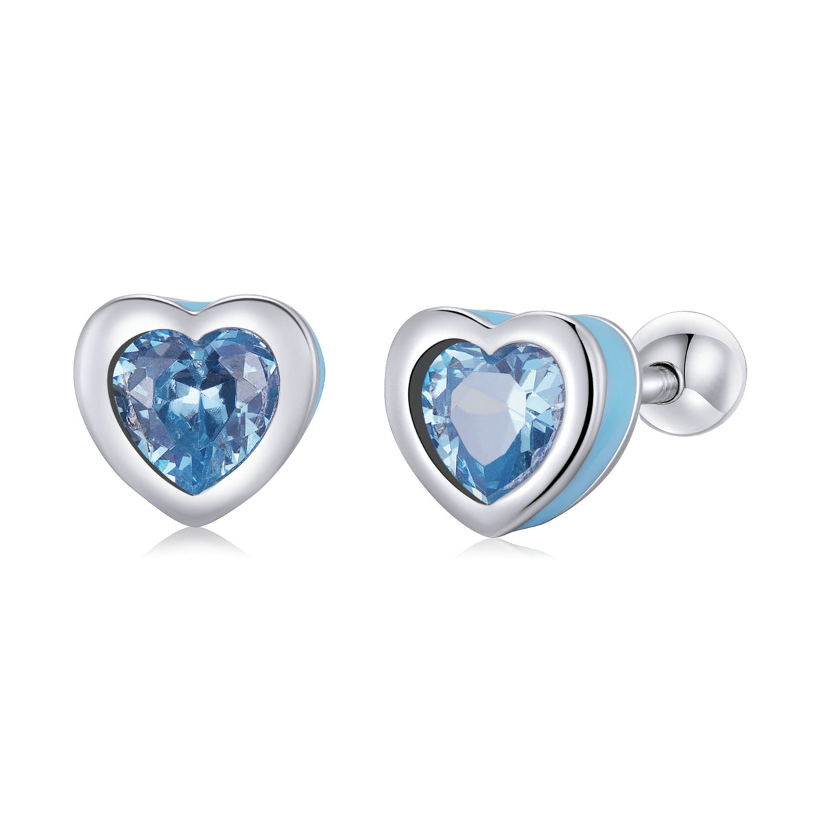 Sterling Silver Cute Heart Screw Stud Hypoallergenic Earrings