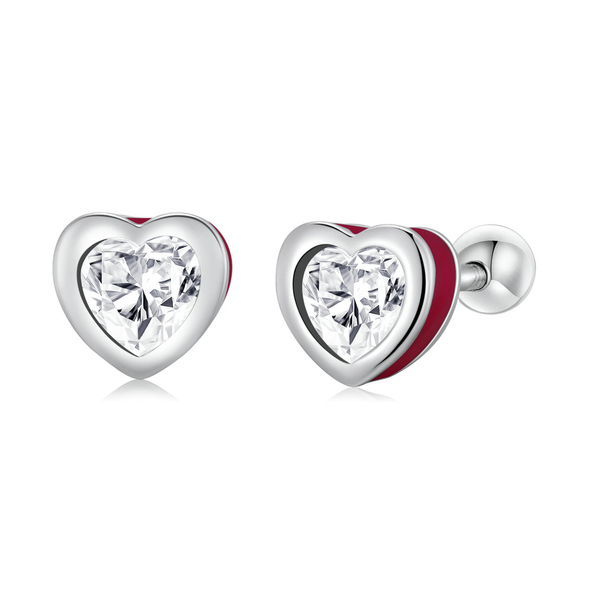 Sterling Silver Cute Heart Screw Stud Hypoallergenic Earrings