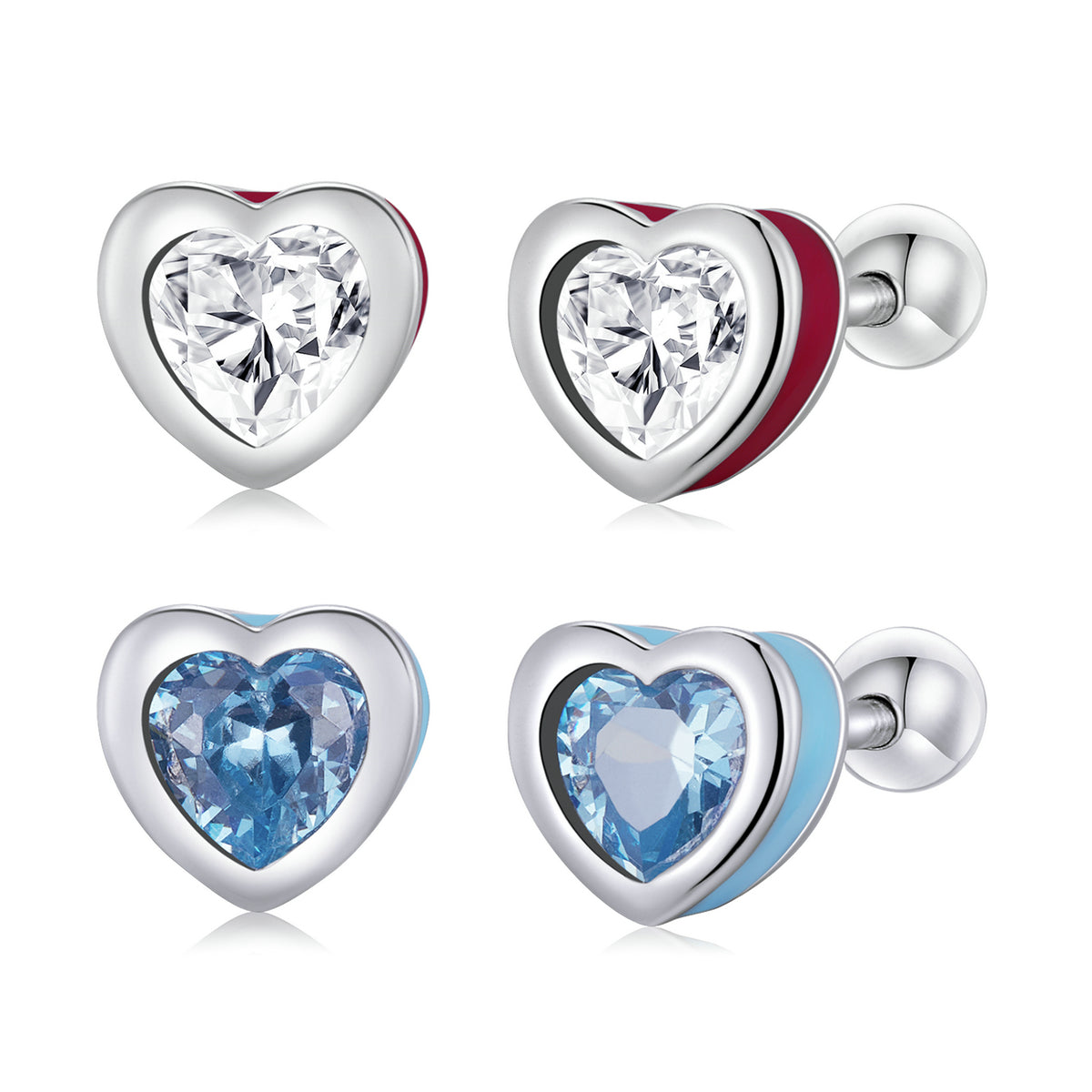 Sterling Silver Cute Heart Screw Stud Hypoallergenic Earrings