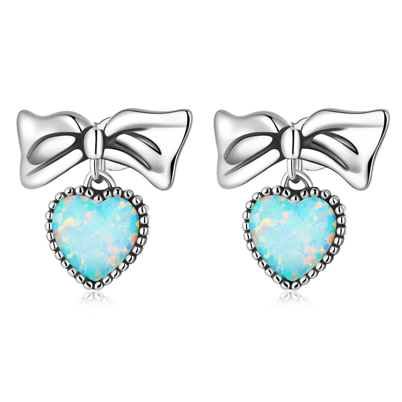 Sterling Silver Heart & Bow Stud Hypoallergenic Earrings