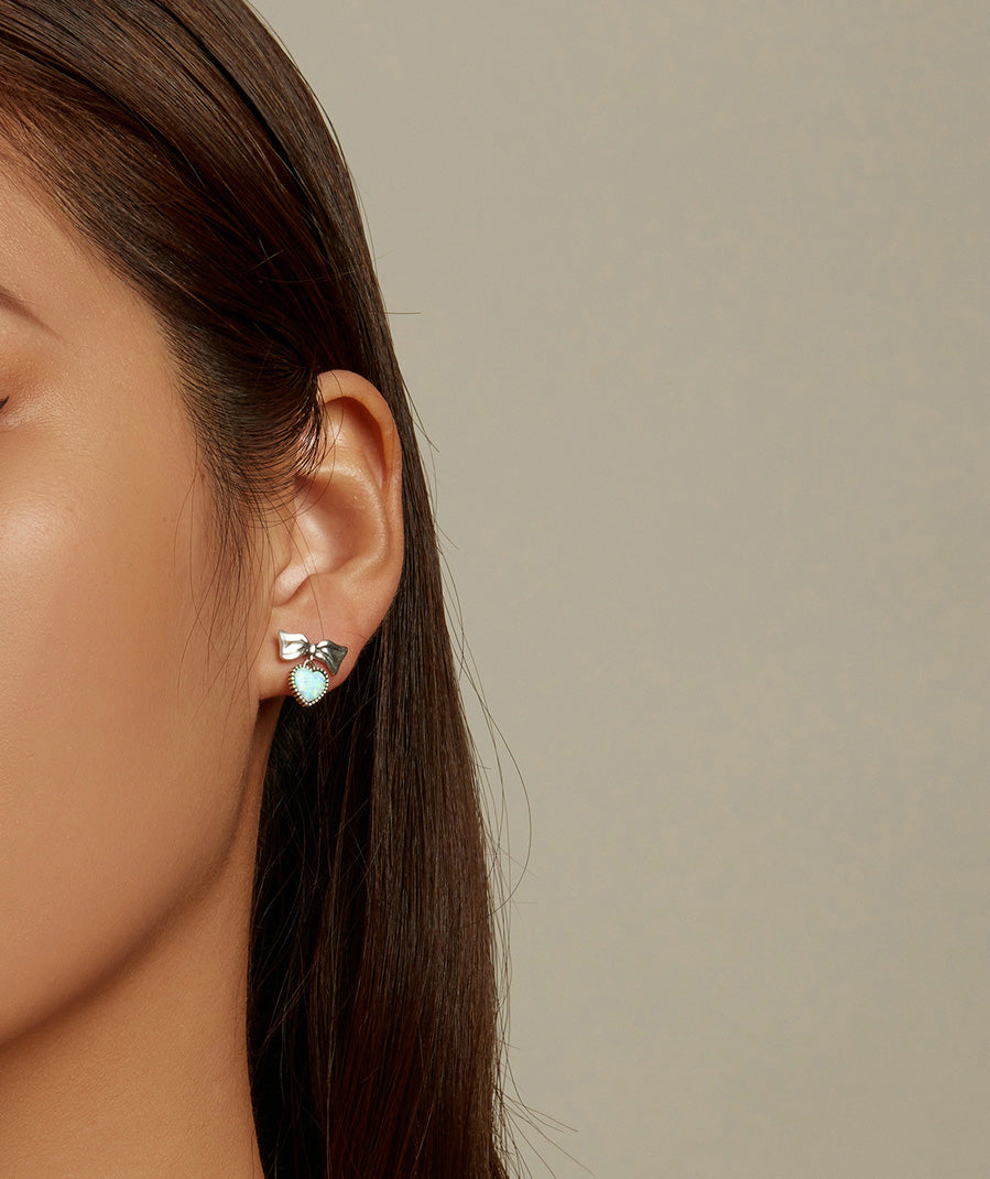 Sterling Silver Heart & Bow Stud Hypoallergenic Earrings