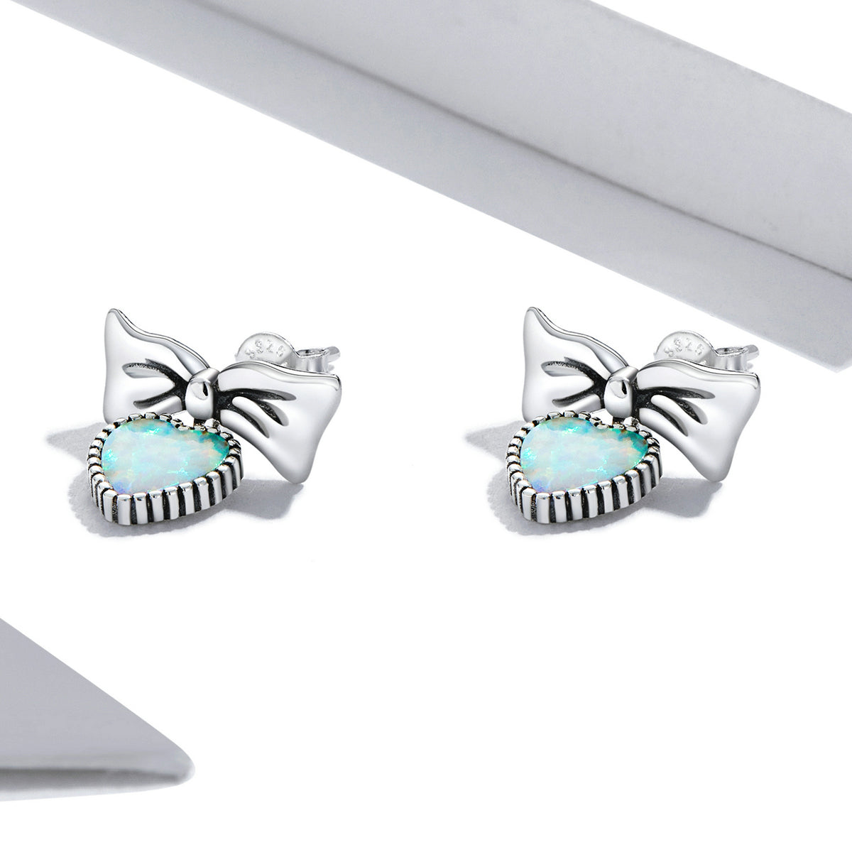 Sterling Silver Heart & Bow Stud Hypoallergenic Earrings
