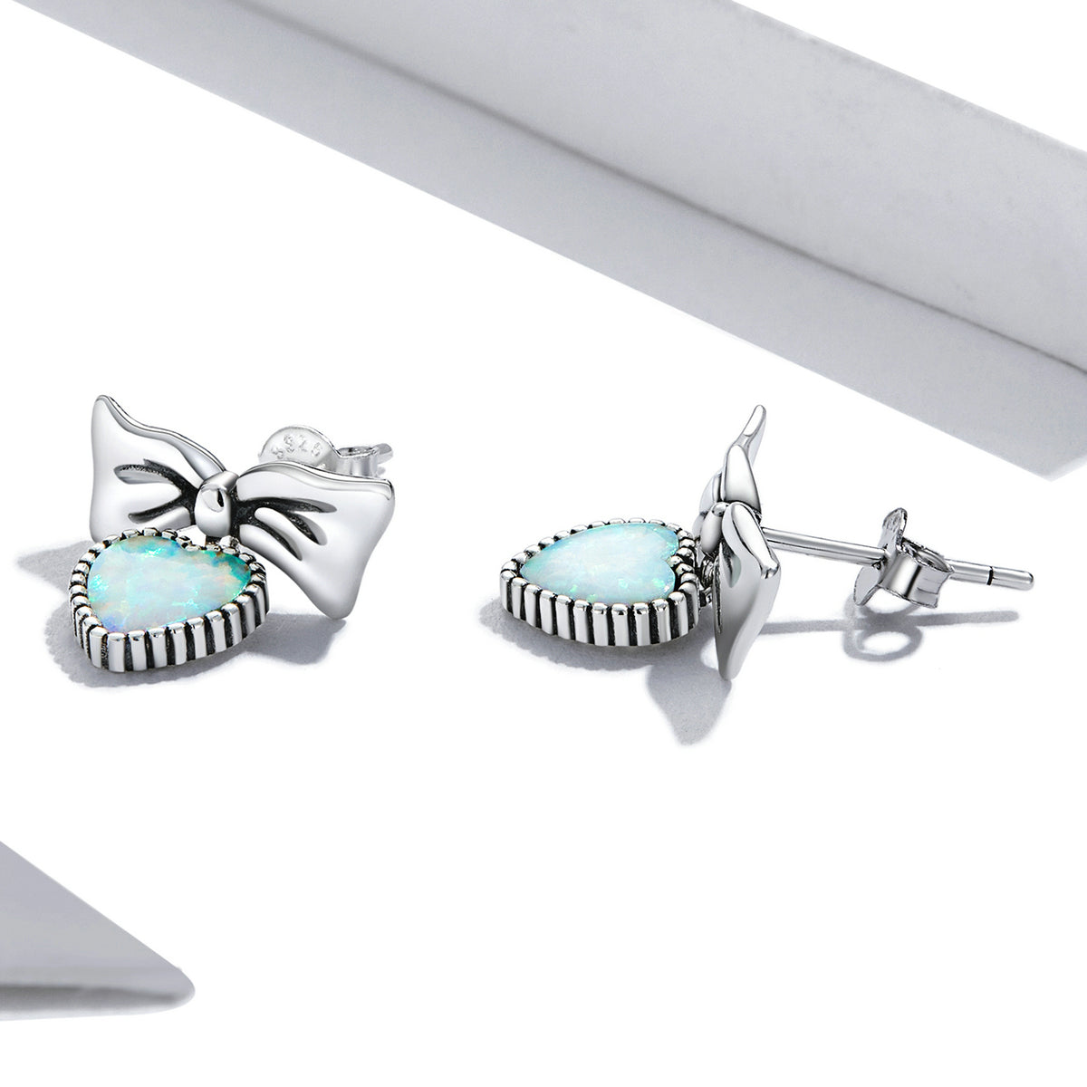 Sterling Silver Heart & Bow Stud Hypoallergenic Earrings