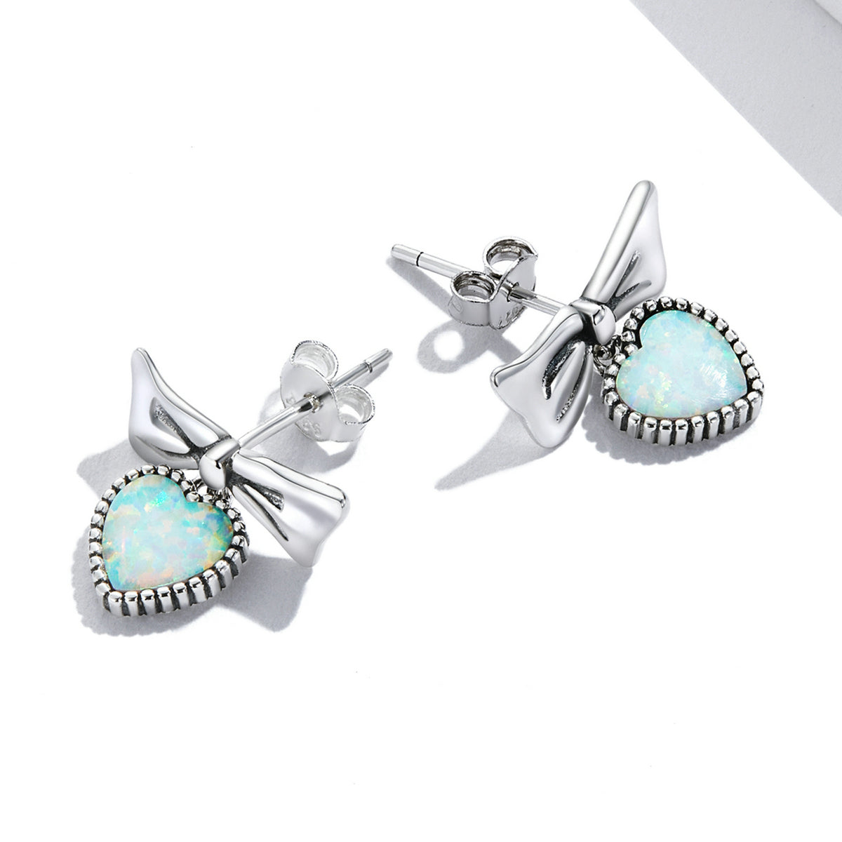Sterling Silver Heart & Bow Stud Hypoallergenic Earrings