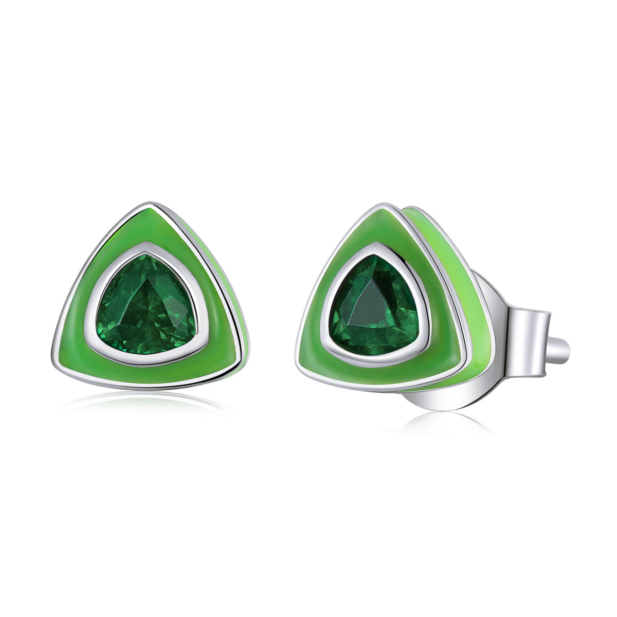 Sterling Silver Green Triangle Stud Hypoallergenic Earrings