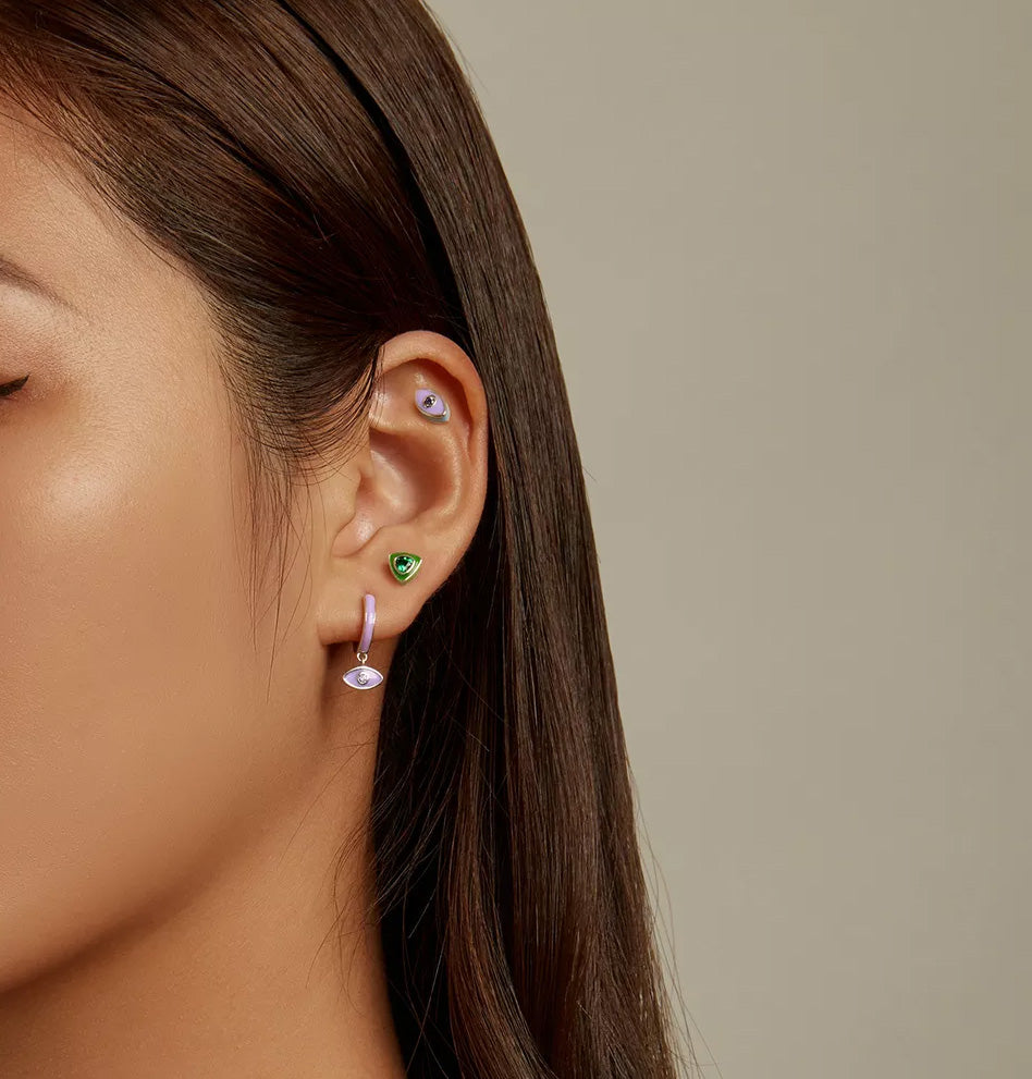 Sterling Silver Green Triangle Stud Hypoallergenic Earrings