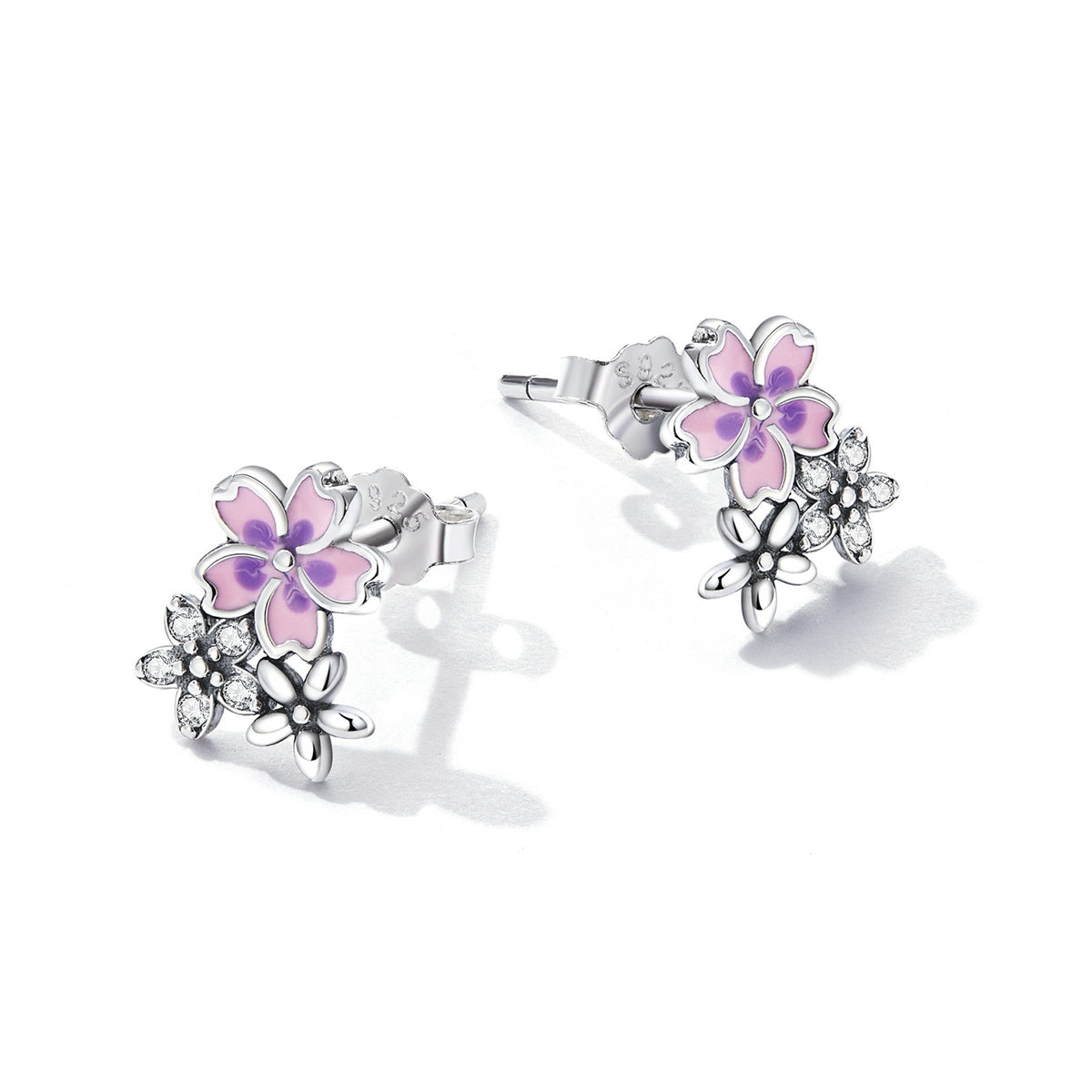 Sterling Silver Delicate Flowers Stud Hypoallergenic Earrings