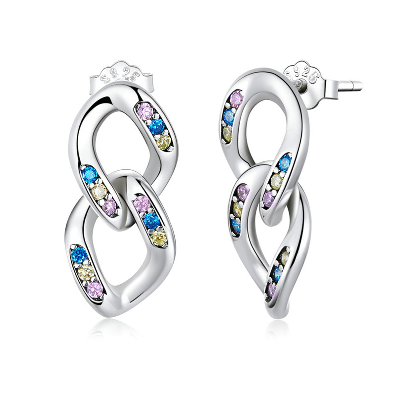 Sterling Silver Link Chain Stud Hypoallergenic Earrings