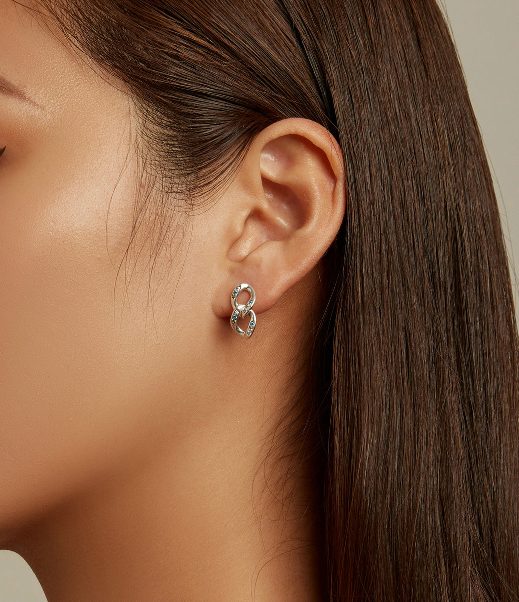 Sterling Silver Link Chain Stud Hypoallergenic Earrings