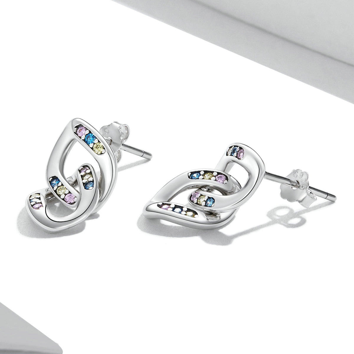 Sterling Silver Link Chain Stud Hypoallergenic Earrings