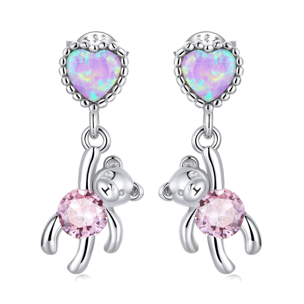 Sterling Silver Lovely Teddy Bear Stud Hypoallergenic Earrings