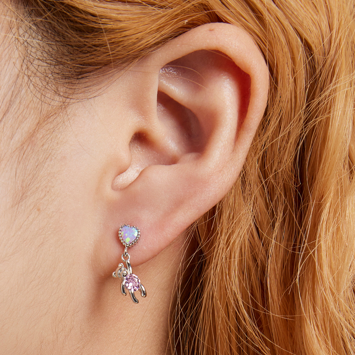 Sterling Silver Lovely Teddy Bear Stud Hypoallergenic Earrings