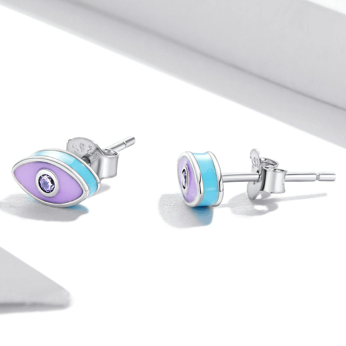 Sterling Silver Devil's Eye Art Stud Hypoallergenic Earrings