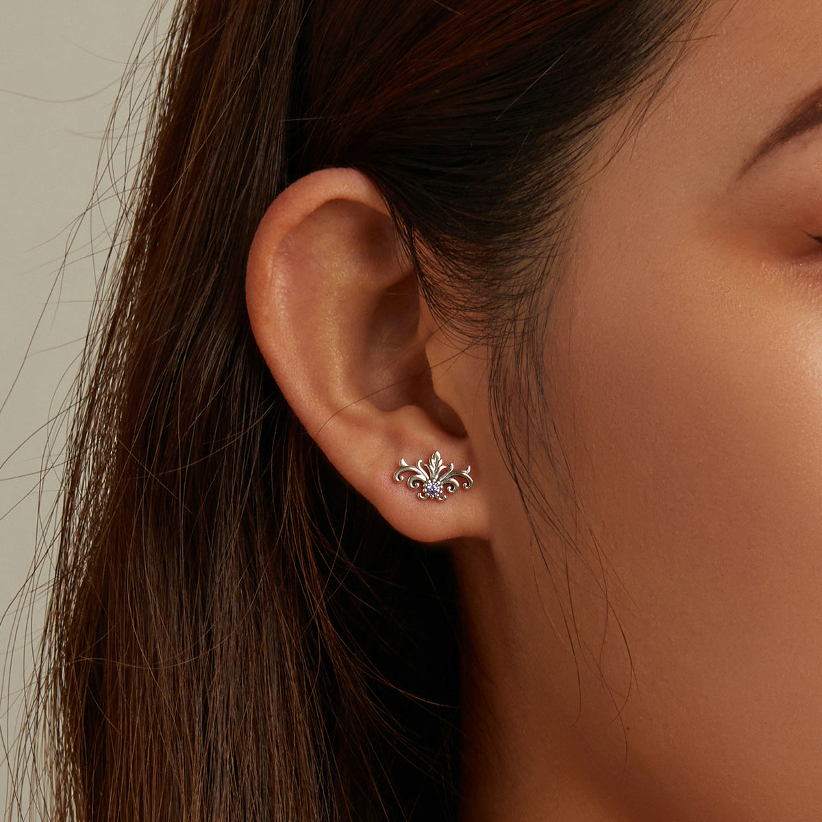 Sterling Silver Ornamental Stud Hypoallergenic Earrings