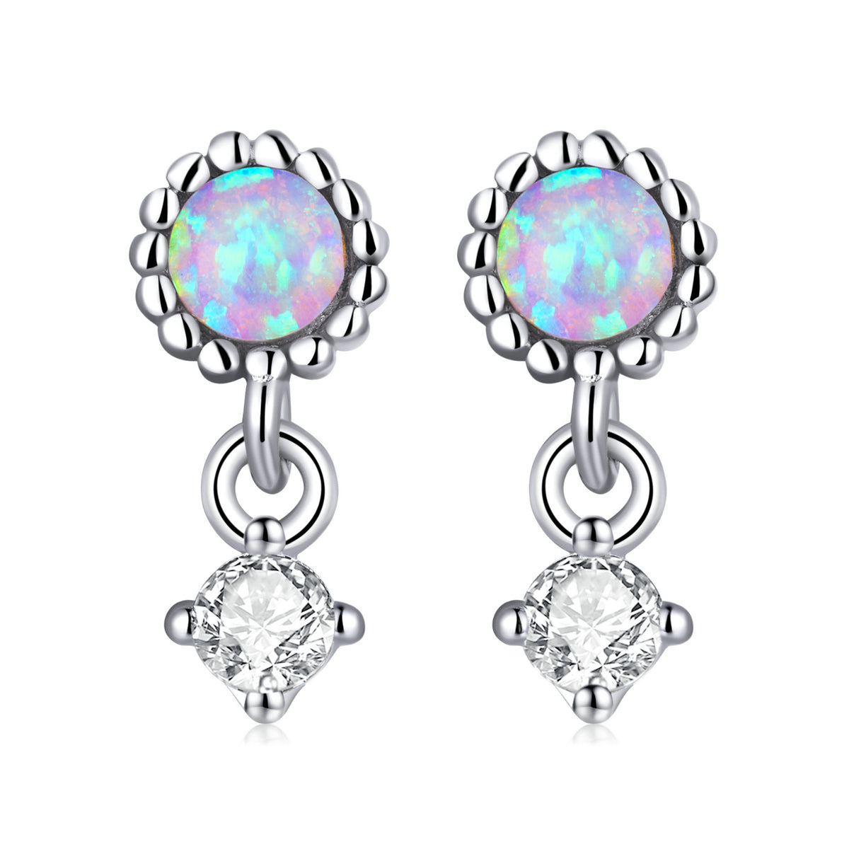 Sterling Silver Opal & Cubic Zirconia Screw Stud Hypoallergenic Earrings