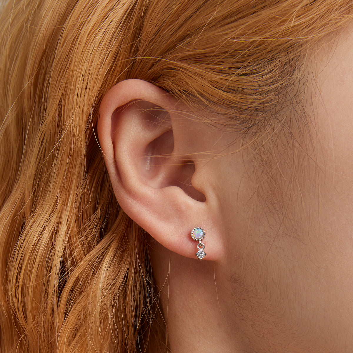 Sterling Silver Opal & Cubic Zirconia Screw Stud Hypoallergenic Earrings