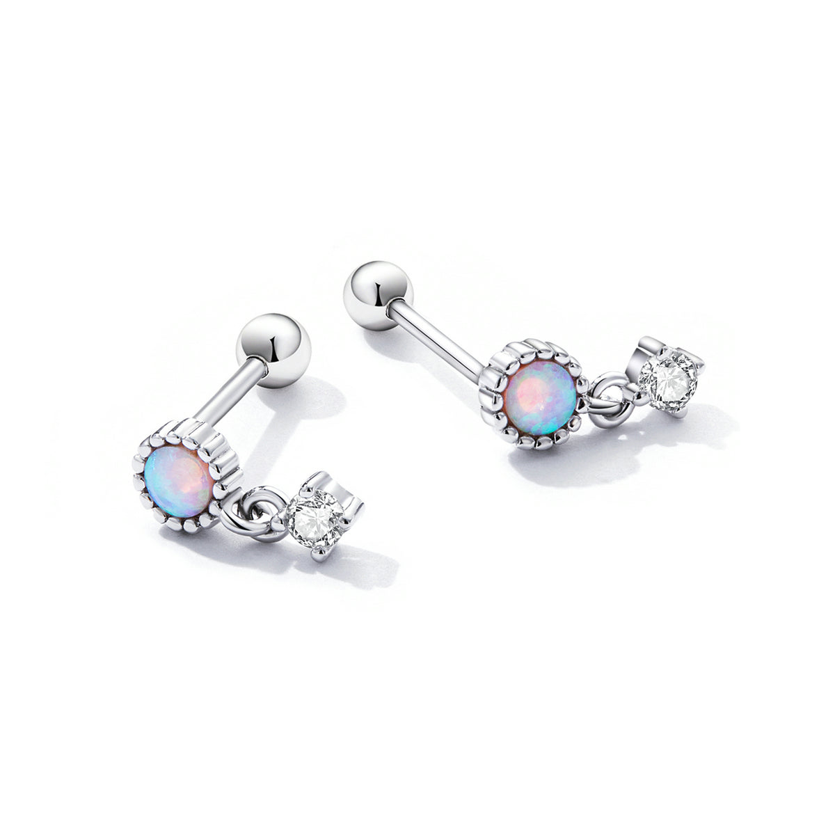 Sterling Silver Opal & Cubic Zirconia Screw Stud Hypoallergenic Earrings