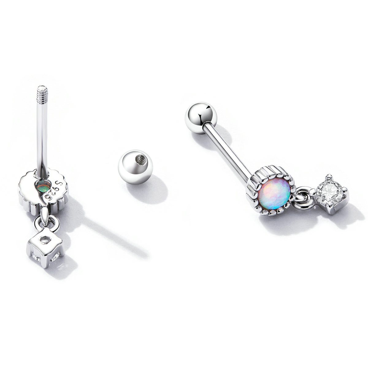 Sterling Silver Opal & Cubic Zirconia Screw Stud Hypoallergenic Earrings