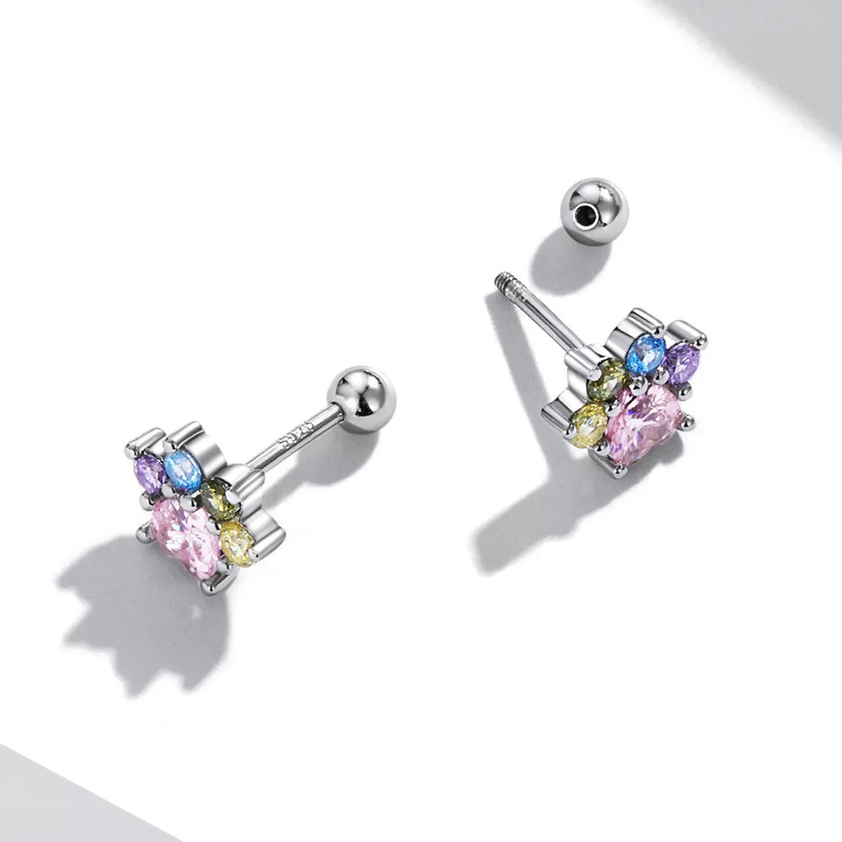 Sterling Silver Colourful Paw Screw Stud Hypoallergenic Earrings