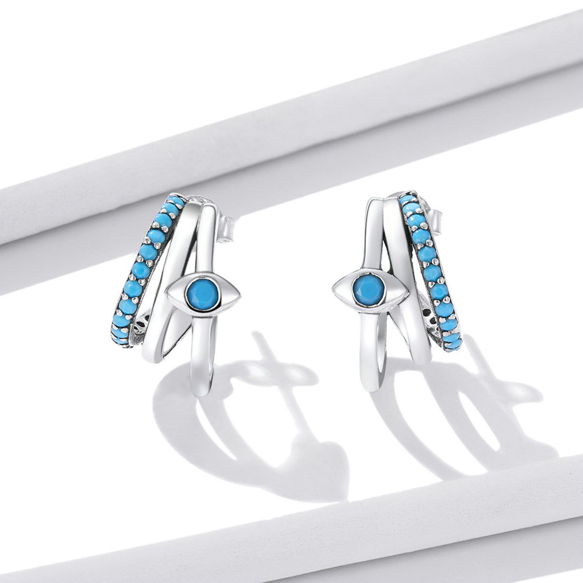 Sterling Silver Blue Evil Eye Stud Hypoallergenic Earrings