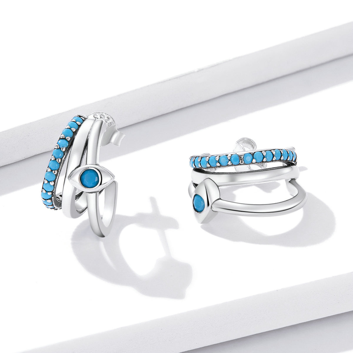 Sterling Silver Blue Evil Eye Stud Hypoallergenic Earrings