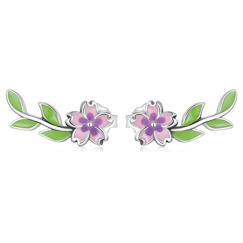 Sterling Silver Flower & Leaves Stud Hypoallergenic Earrings