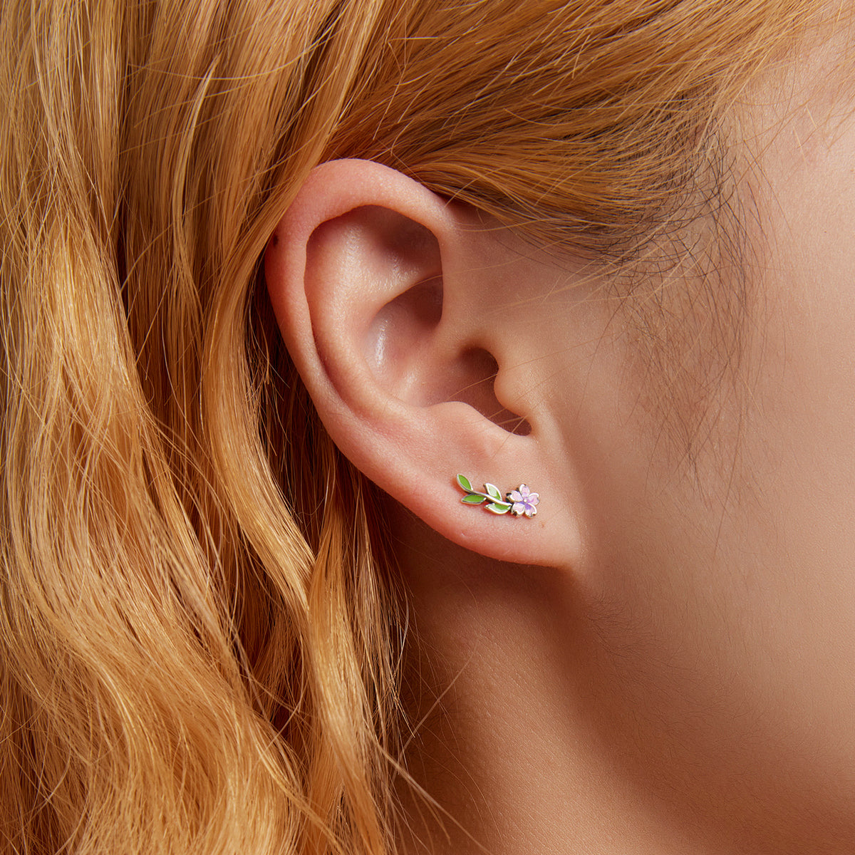 Sterling Silver Flower & Leaves Stud Hypoallergenic Earrings