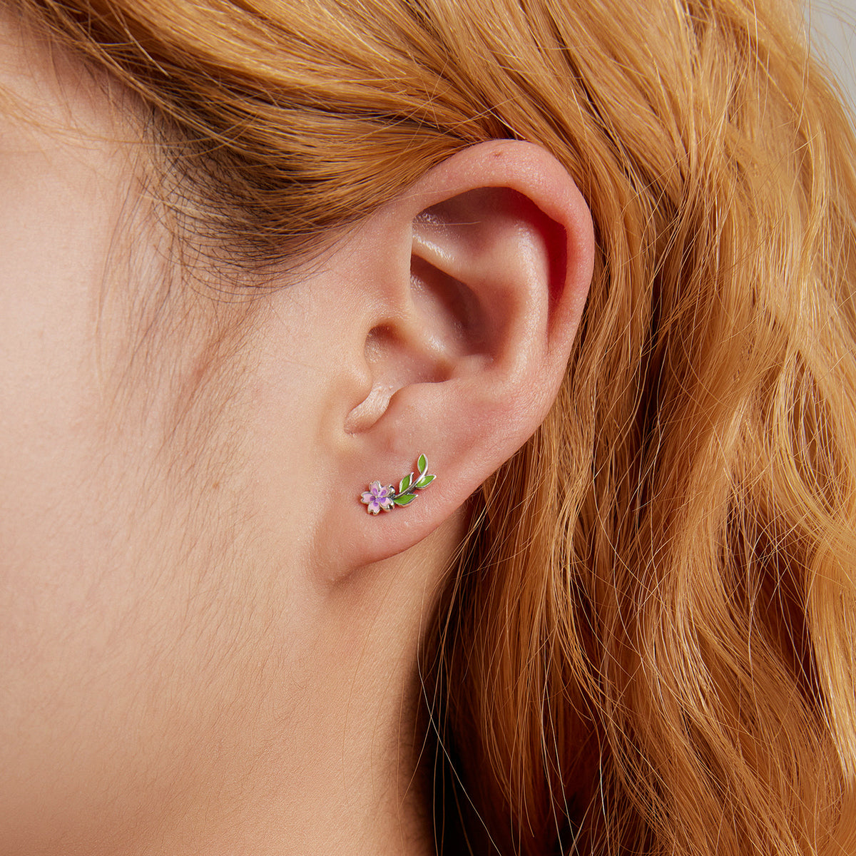 Sterling Silver Flower & Leaves Stud Hypoallergenic Earrings