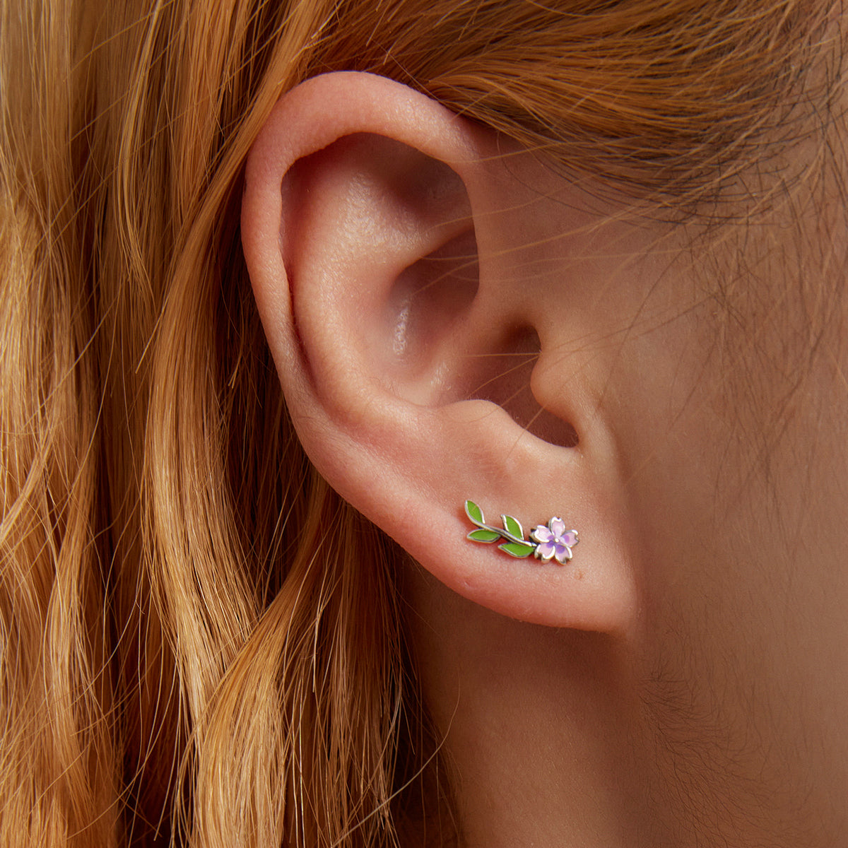 Sterling Silver Flower & Leaves Stud Hypoallergenic Earrings