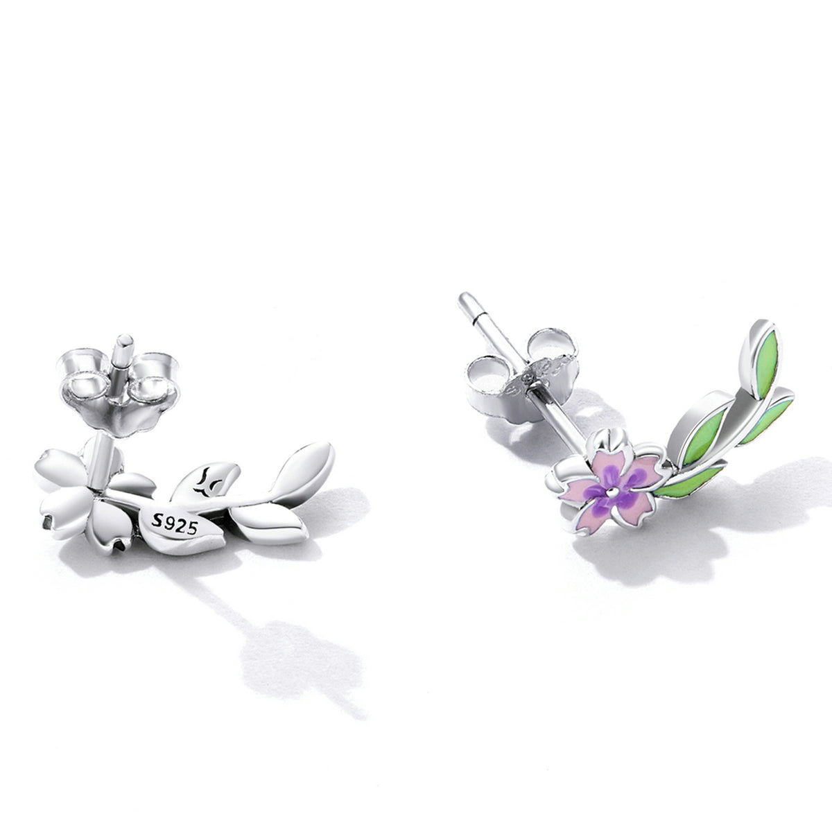 Sterling Silver Flower & Leaves Stud Hypoallergenic Earrings