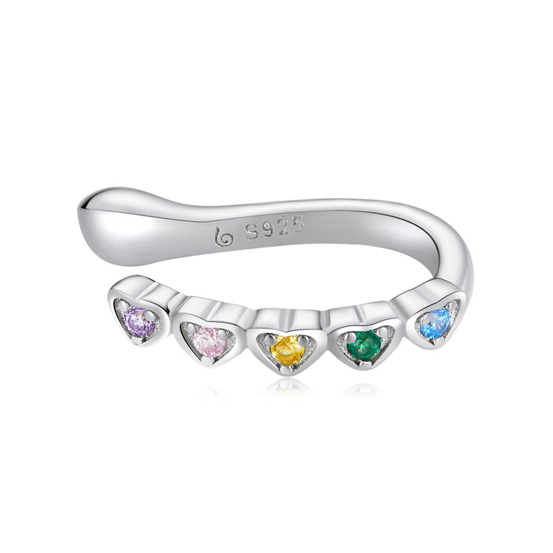 Sterling Silver Colourful Heart Hypoallergenic Ear Cuff (Single)