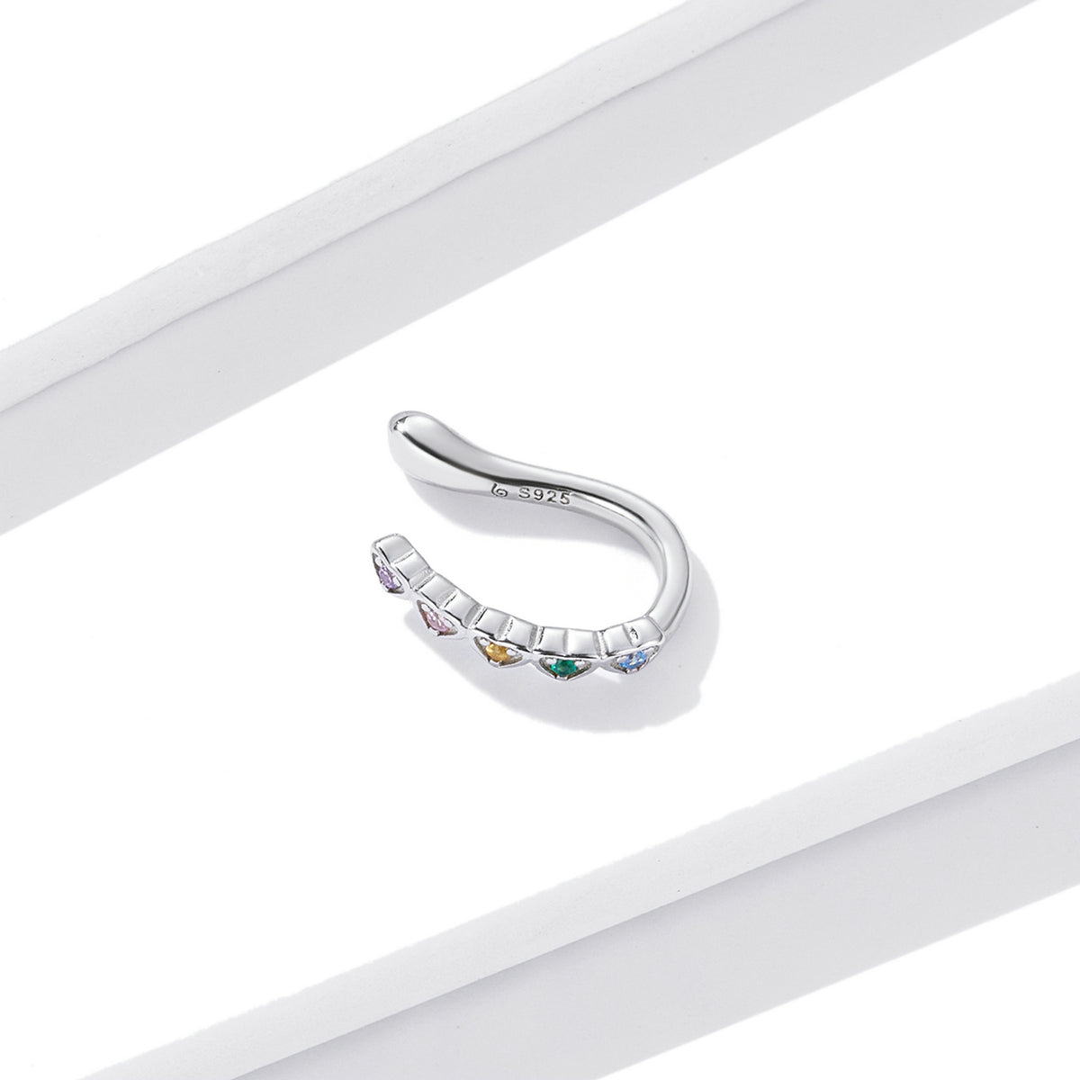 Sterling Silver Colourful Heart Hypoallergenic Ear Cuff (Single)