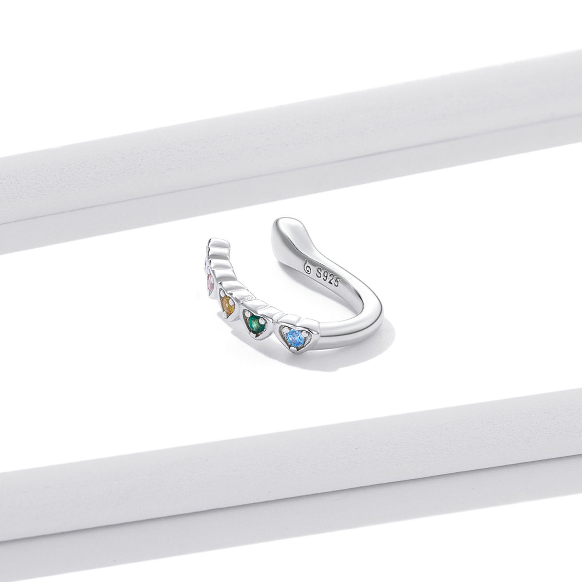 Sterling Silver Colourful Heart Hypoallergenic Ear Cuff (Single)