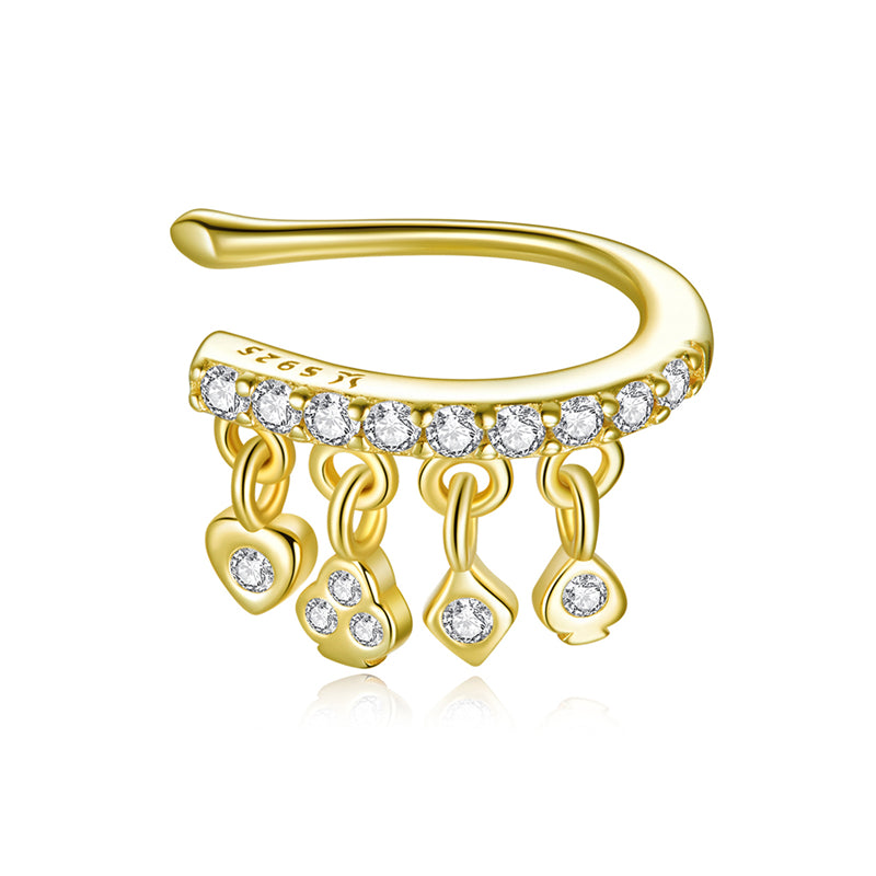 Sterling Silver Cards Hypoallergenic Ear Cuff (Single)