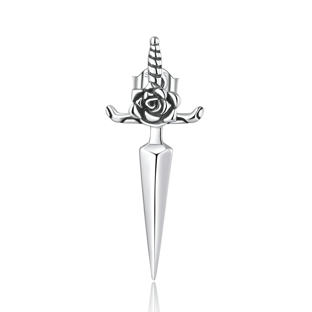 Sterling Silver Rose Dagger Hypoallergenic Stud Earring (Single)