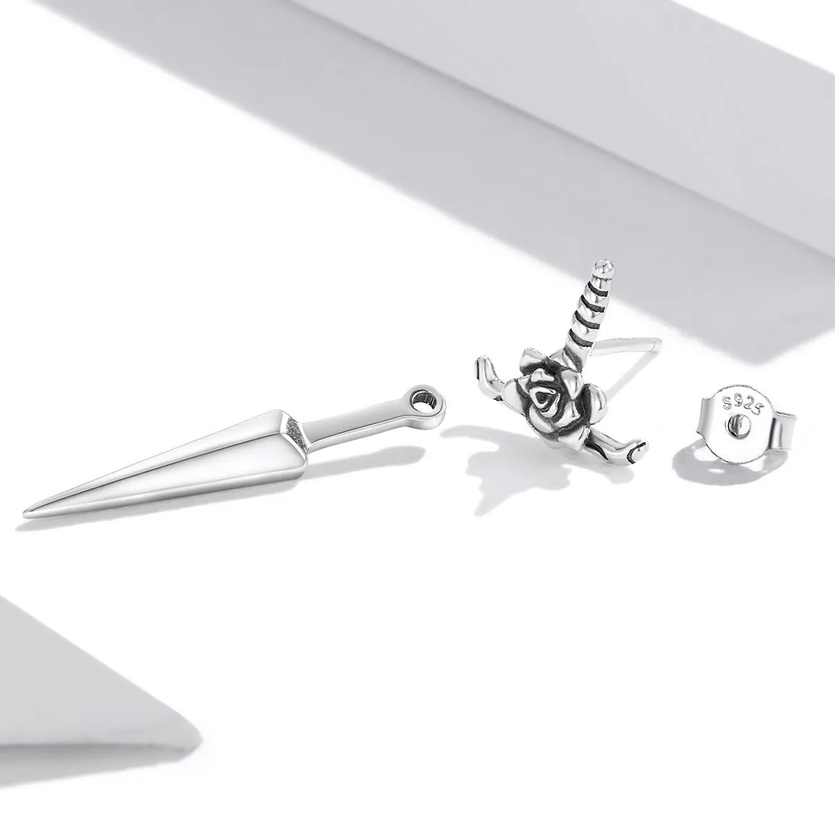 Sterling Silver Rose Dagger Hypoallergenic Stud Earring (Single)