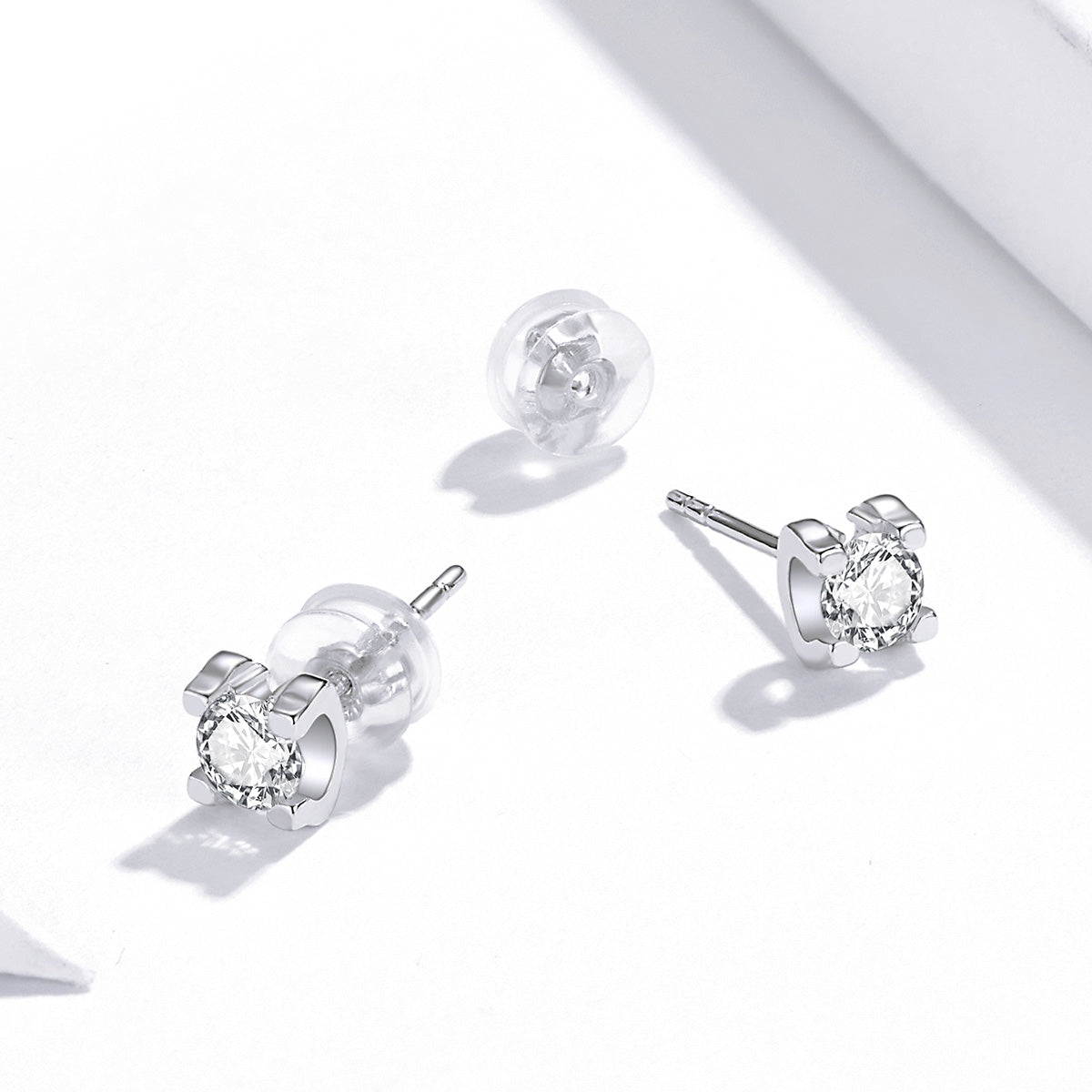 Sterling Silver Small Clear CZ Hypoallergenic Stud Earrings