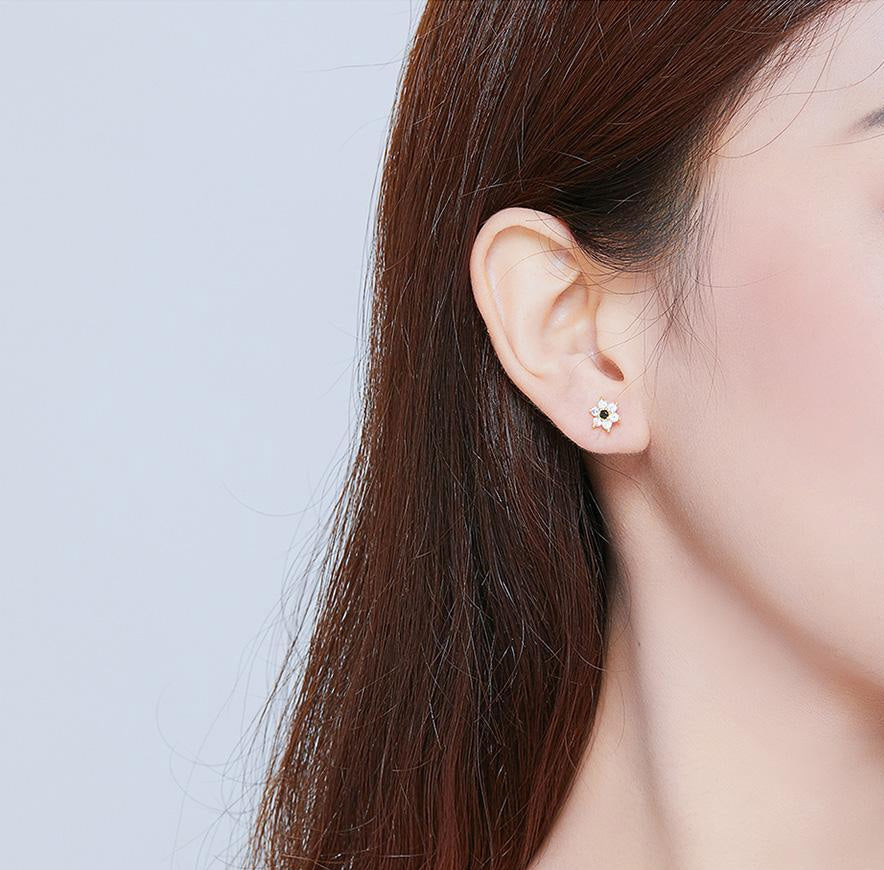 Sterling Silver Golden Snowflake Hypoallergenic Stud Earrings
