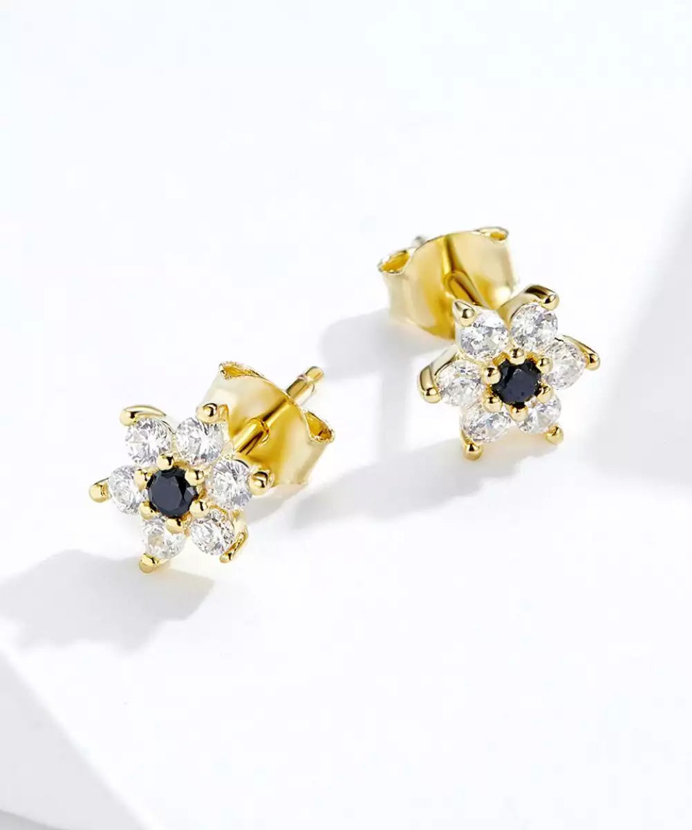 Sterling Silver Golden Snowflake Hypoallergenic Stud Earrings