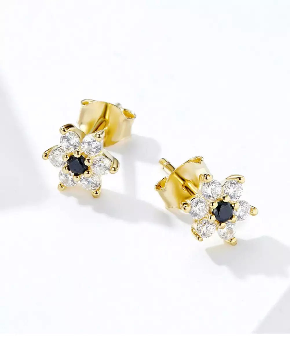 Sterling Silver Golden Snowflake Hypoallergenic Stud Earrings
