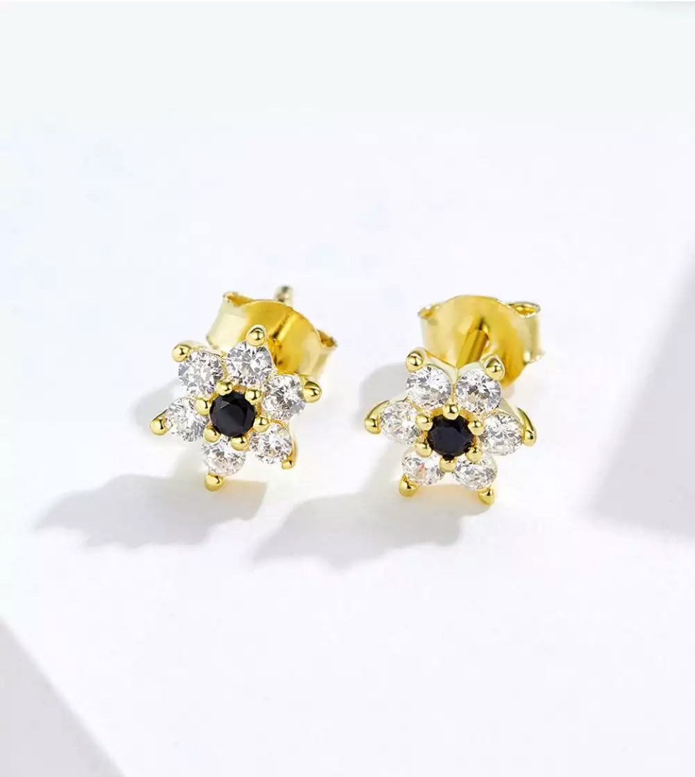 Sterling Silver Golden Snowflake Hypoallergenic Stud Earrings