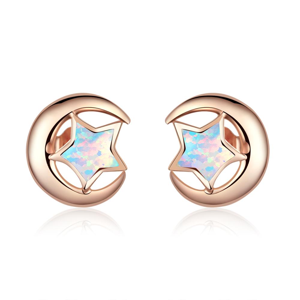 Sterling Silver Opal Moon & Star Hypoallergenic Stud Earrings