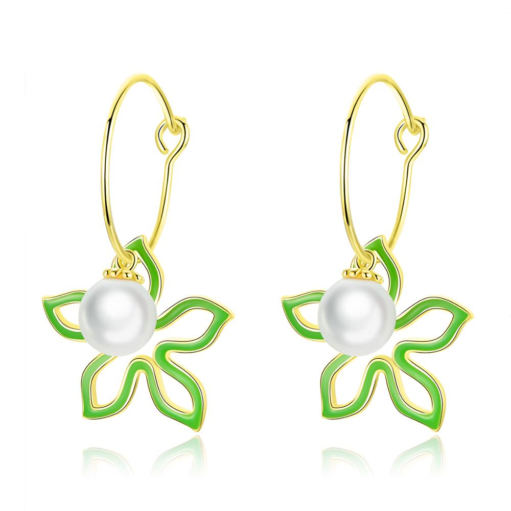 Sterling Silver Pearl Flower Hypoallergenic Hoop Earrings