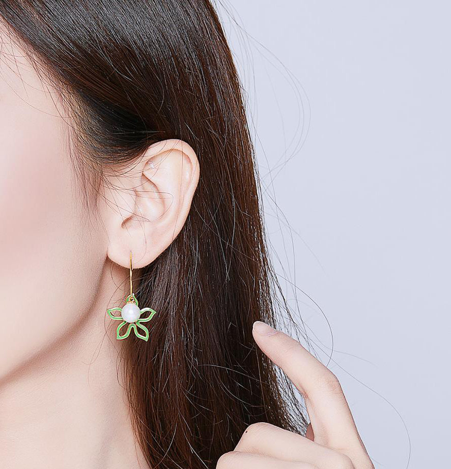 Sterling Silver Pearl Flower Hypoallergenic Hoop Earrings