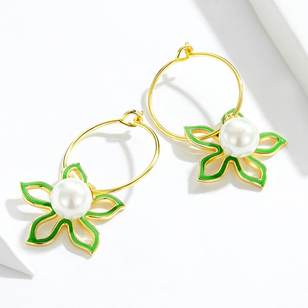Sterling Silver Pearl Flower Hypoallergenic Hoop Earrings