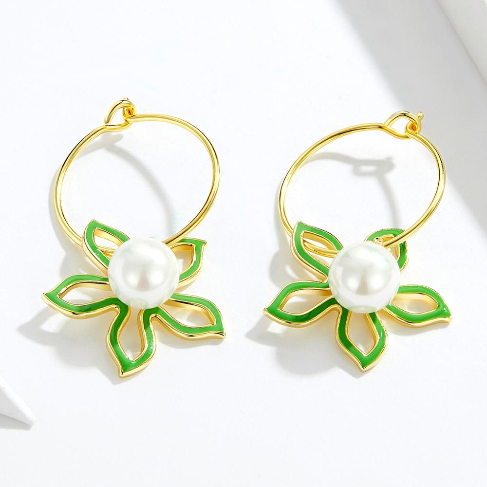 Sterling Silver Pearl Flower Hypoallergenic Hoop Earrings